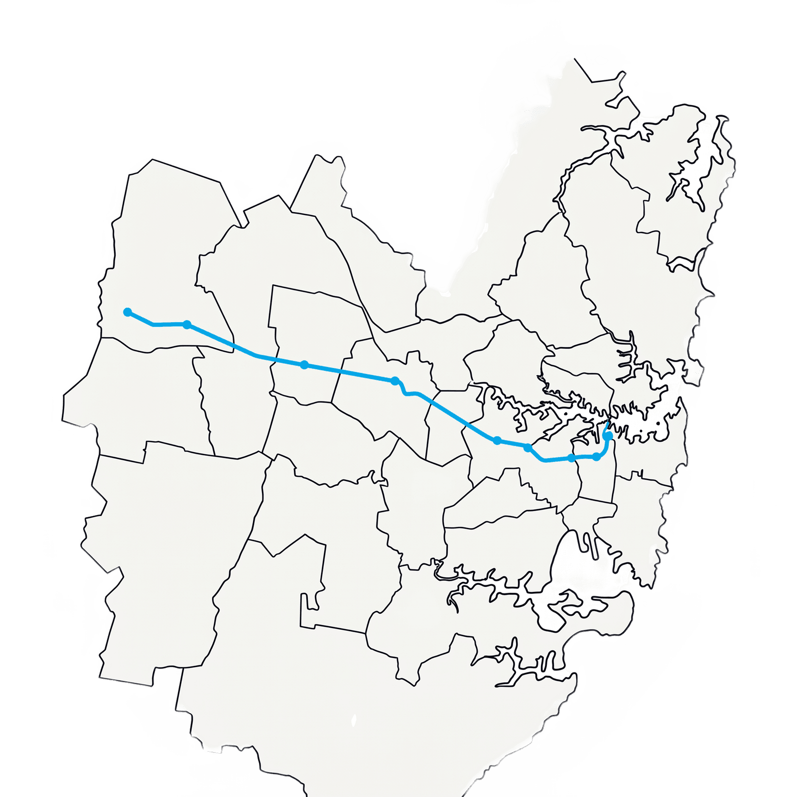 Service area map, Western Sydney to the CBD